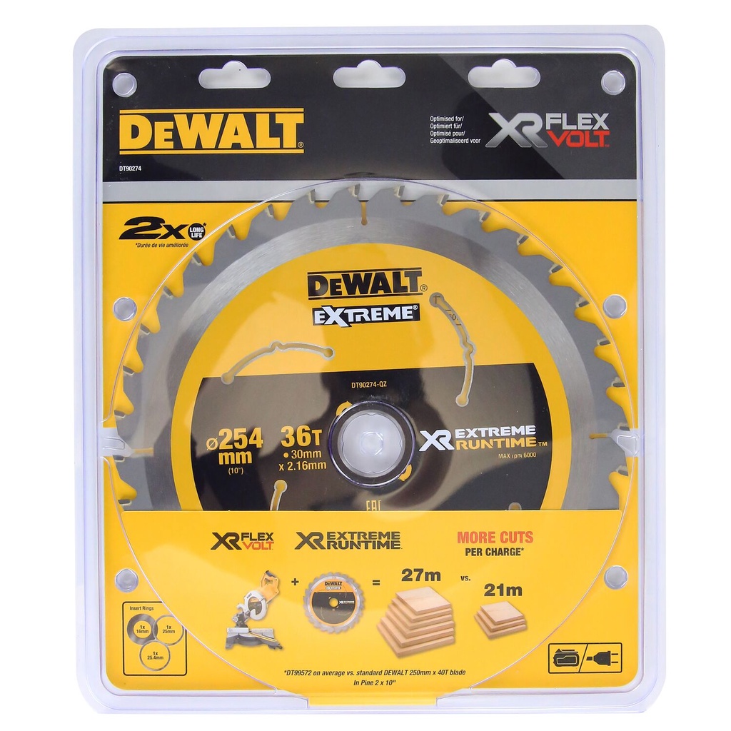 DEWALT ใบเลื่อยวงเดือนตัดไม้ ขนาด 254 มม. 36 ฟัน รุ่น DT90274-QZ