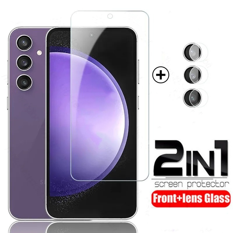 2 in 1 กระจกนิรภัยป้องกันฟิล์มสําหรับ Samsung Galaxy S24 S23 FE S23FE S21 S20 FE S21FE S24FE 4G 5G 9