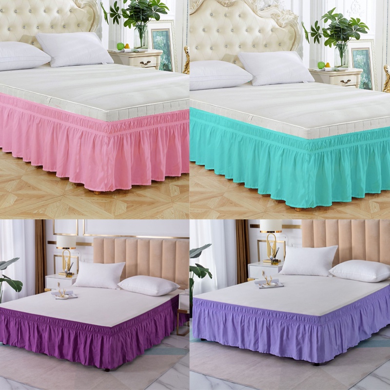 12สีทึบกระโปรงเตียงเตียง รัฟเฟิล ที่ถอดออกได้กระโปรงเตียงยืดหยุ่น รัฟเฟิล ง่ายปิดห่อรอบลูกไม้เครื่องนอน