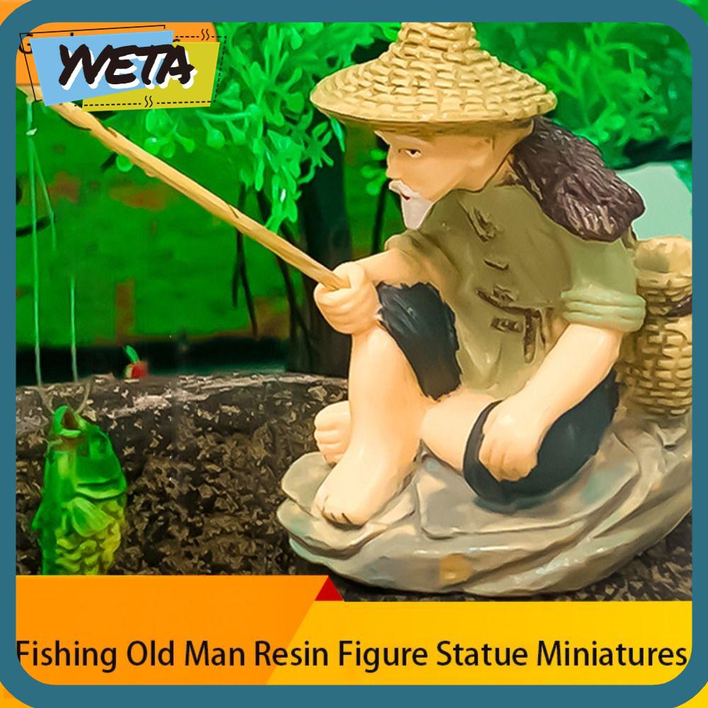 Yveta ฟิกเกอร์เรซิ่น รูปปั้นคนแก่ คนแก่ ตกปลา บอนไซ งานฝีมือ สําหรับตกแต่งสวน บ้าน โต๊ะ กลางแจ้ง