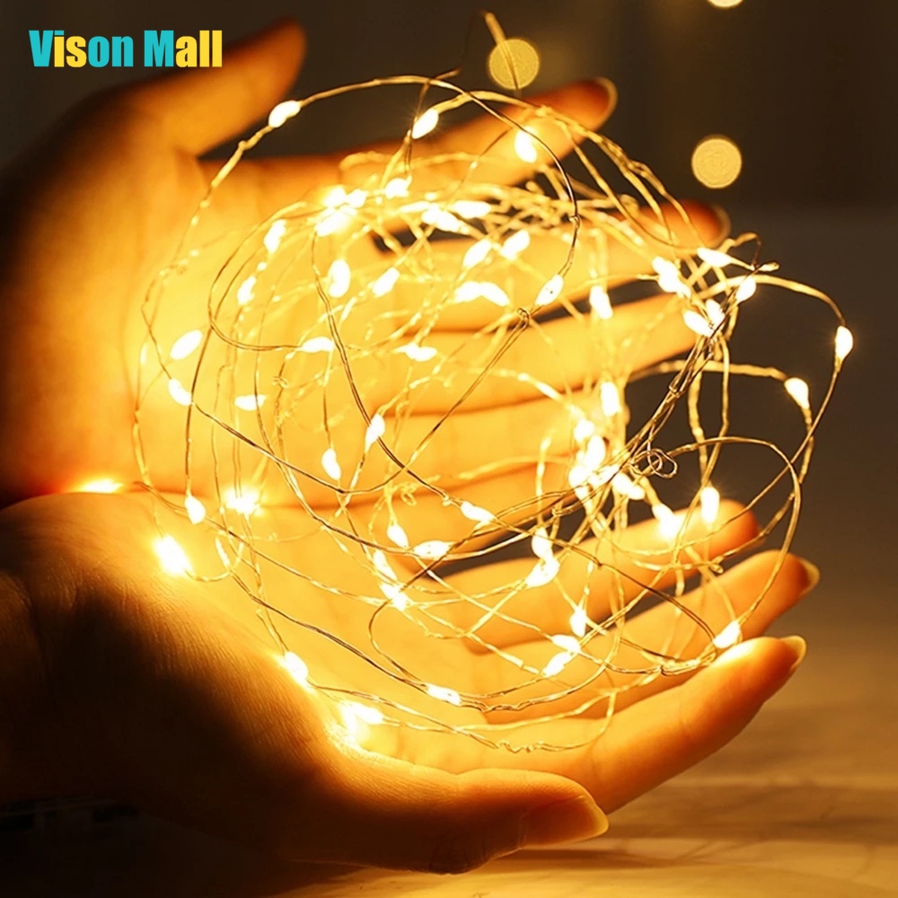 สายไฟหิ่งห้อย LED ลวดทองแดง ใช้แบตเตอรี่ สําหรับตกแต่งปาร์ตี้คริสต์มาส