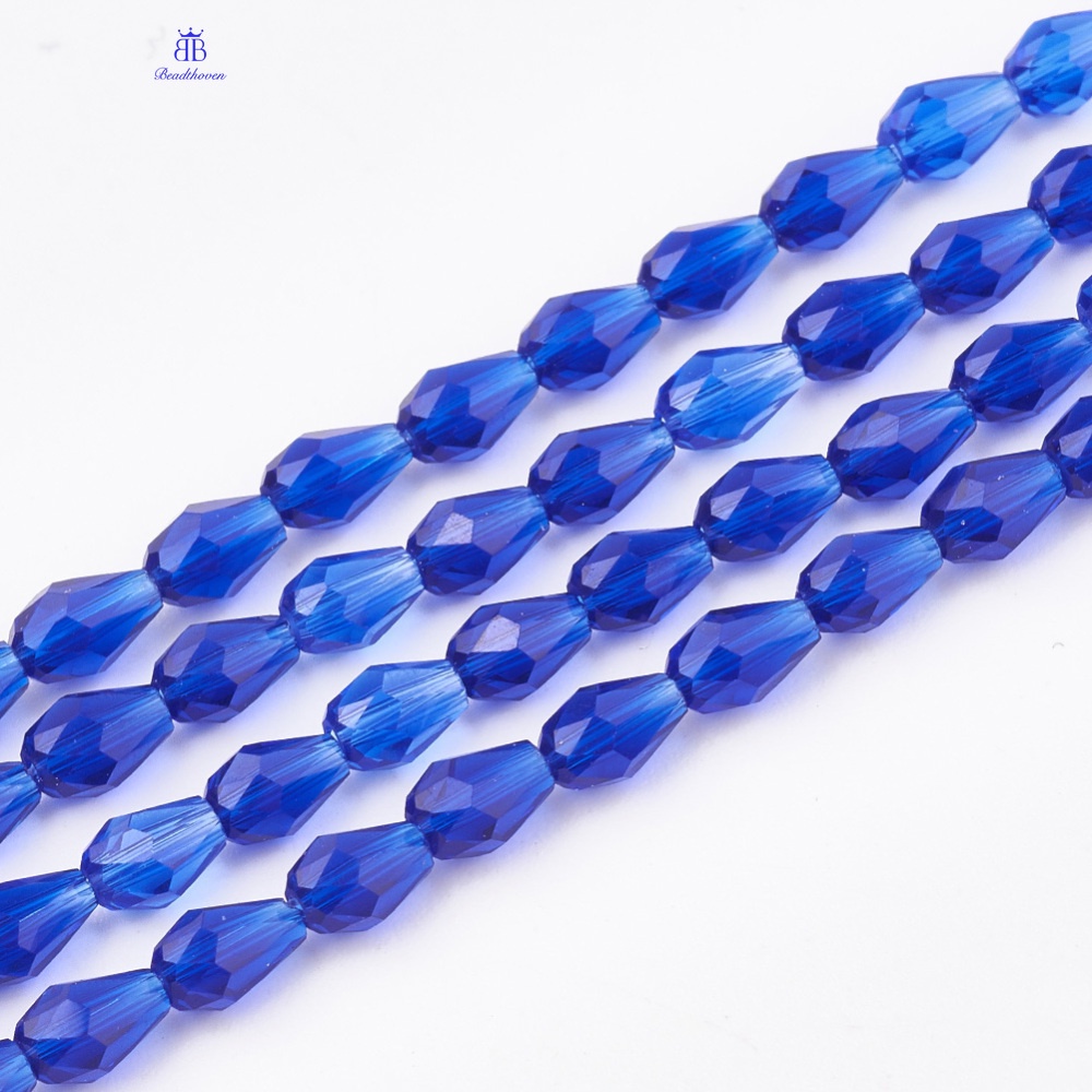 ลูกปัดแก้วใส ทรงหยดน้ําตา สีฟ้า 4.5~5x3~3.5 มม. รู 0.5 มม. 18.5 นิ้ว 1 เส้น 100 ชิ้น ต่อเส้น