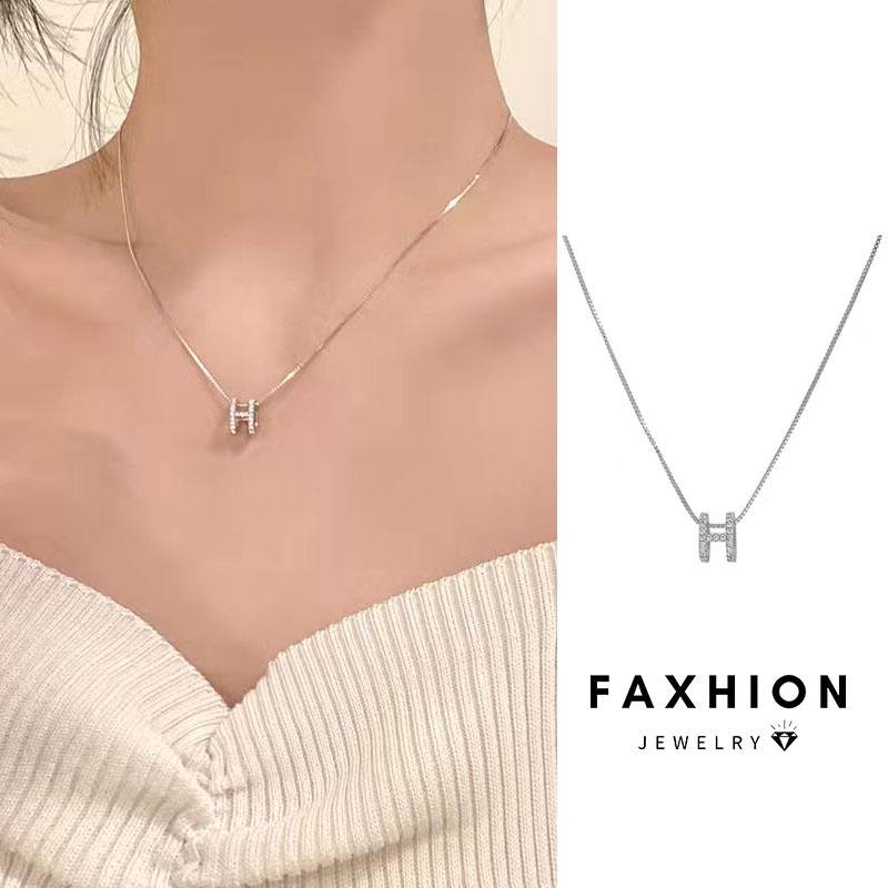 Faxhion สร้อยคอโชคเกอร์ จี้ตัวอักษร "H" ประดับคริสตัล สีทอง สีเงิน สําหรับผู้หญิง