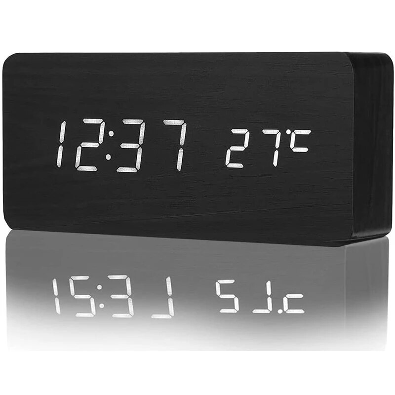 Single Face Led Digital Alarm Clock Bedroom Bedside Table Digital Watch Modern Wooden Smart Alarm Cl