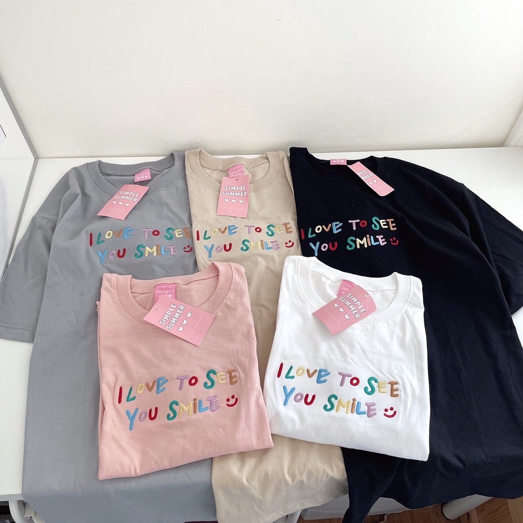 เสื้อยืด oversize ผ้าคอตตอน สไตล์ minimal ปัก love to see smile S288