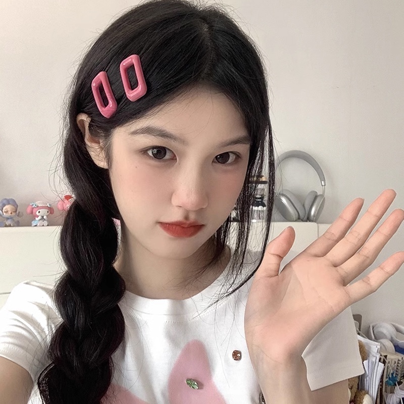 COD กิ๊บติดผมสี่เหลี่ยมผืนผ้าสีแคนดี้น่ารักเกาหลีแฟชั่นหน้าม้าคลิปด้านข้างหวานเรียบง่ายเครื่องประดับผมเด็กผู้หญิง-detly