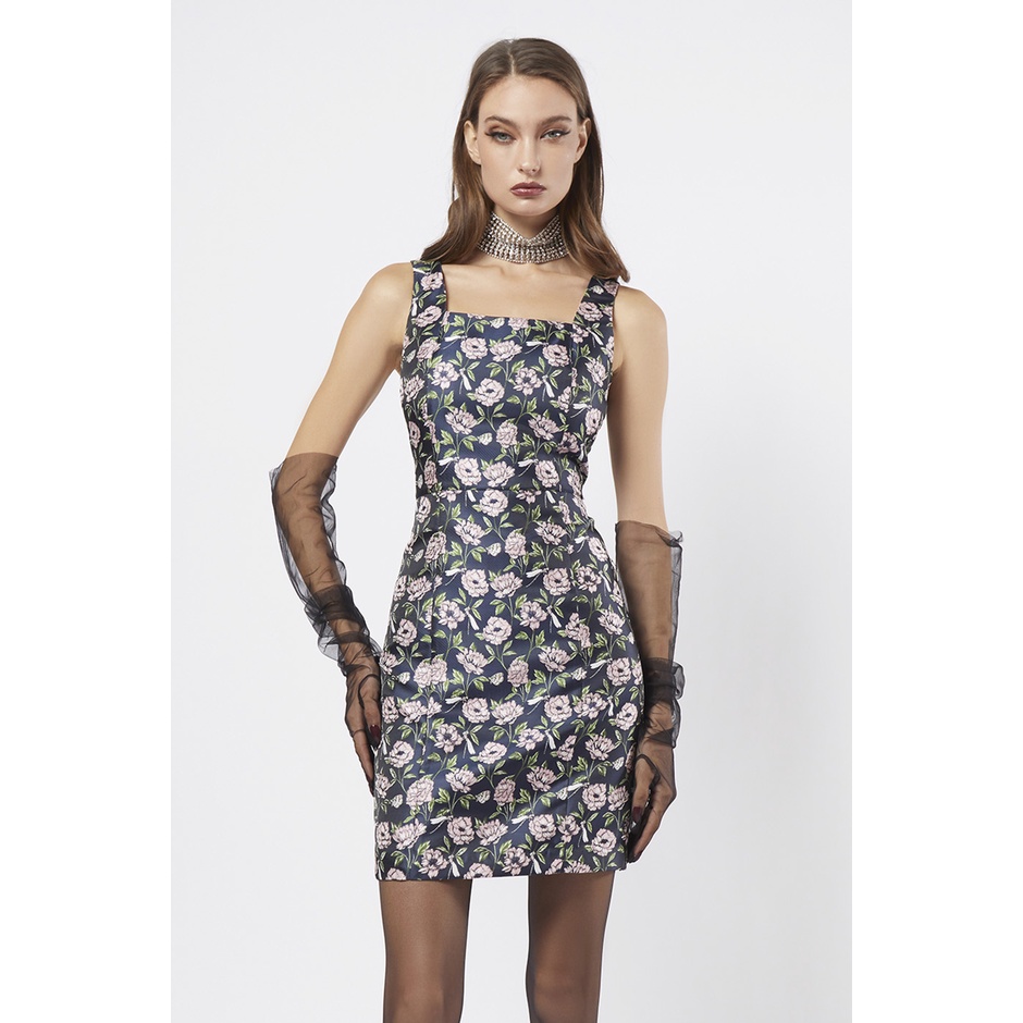 f.fashion เดรสแจ็คการ์ดลายดอกไม้ ผู้หญิง | Floral Print Jacquard Dress | 06241
