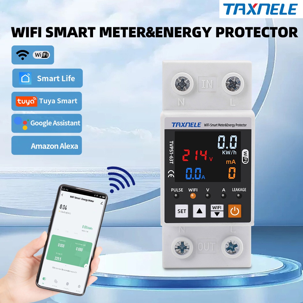 สวิตช์รีเลย์ป้องกันแรงดันไฟฟ้า 85-300VAC 63A TUYA APP WiFi