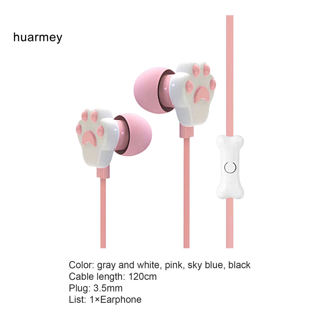 Huarmey หูฟังอินเอียร์ แบบมีสาย เสียงเบสหนัก 35 มม. ลายการ์ตูนอุ้งเท้าแมว น้ําหนักเบา พร้อมไมโครโฟน สําหรับเล่นกีฬา ราคา ถูกที่สุด ดีลบีเคเค แกลเลอรีภาพที่ 3