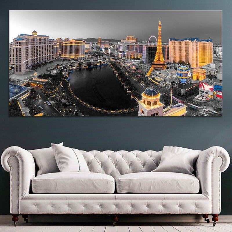 Las Vegas Strip City Night View พิมพ์ผ้าใบภาพวาด Wall Art Hd ภาพ City ภูมิทัศน์โปสเตอร์ 0717