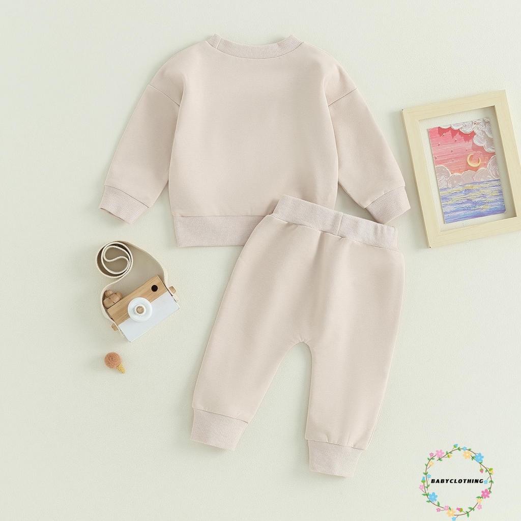 Babyclothes- ชุดเสื้อกันหนาว แขนยาว และกางเกงยางยืด สีพื้น สําหรับเด็กทารกแรกเกิด 2 ชิ้น