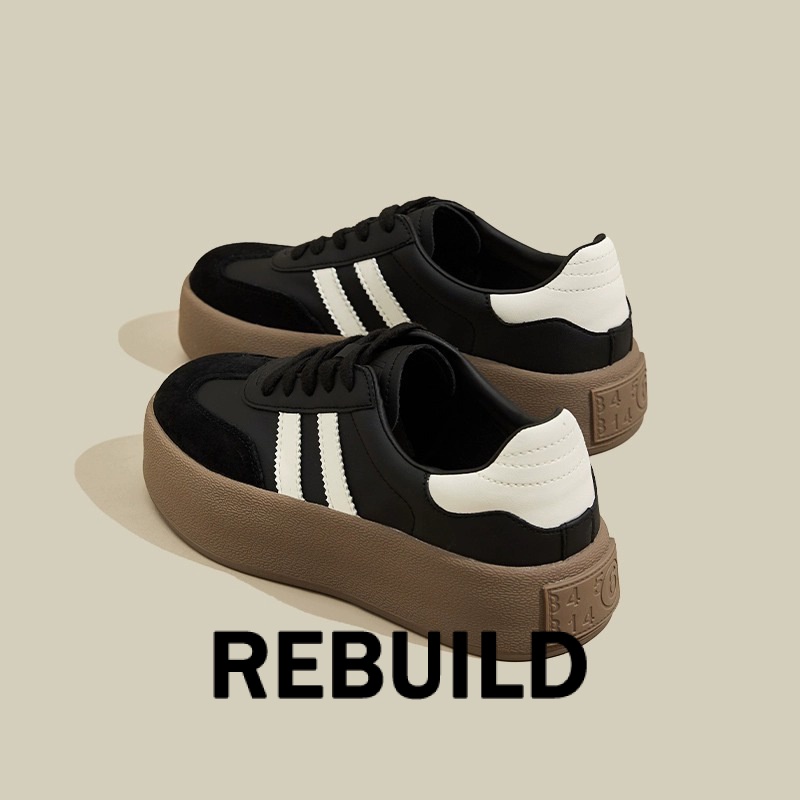 REBUILD  รองเท้าผ้าใบผู้หญิง สีขาว พื้นหนา รองเท้าผ้าใบส้นสูงส้นหนา รองเท้าแฟชั่น ผูกเชือก ทันสมัย กันน้ํา ทิพย์ น่ารัก FYD23B0JVG 46Z231112