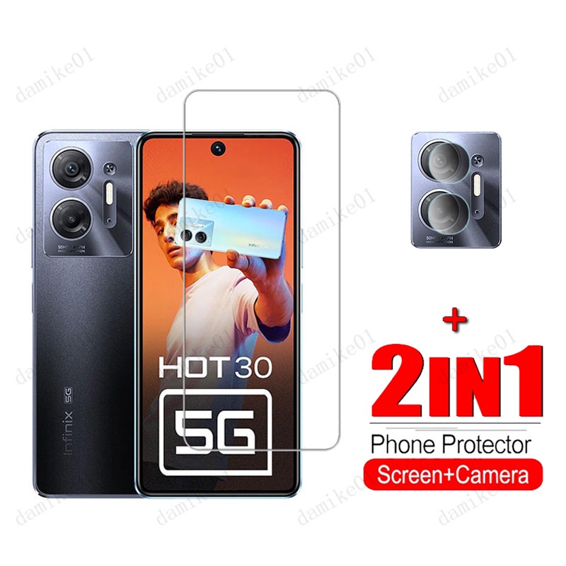 Infinix Hot 30 5Gกระจกนิรภัยฟิล์มสําหรับInfinix Ho 30 20 10s 10i 12i 30i 12 11 10 Play 11 2022 11s NFC 2 in1 เลนส์กล้องป้องกันหน้าจอกระจก