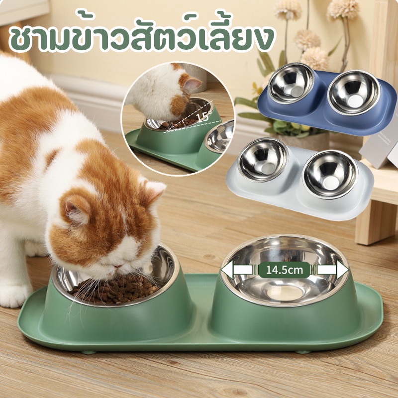 พร้อมส่ง ชามข้าวสัตว์เลี้ยง ถอดล้างได้ ชามแมว ชามข้าวสุนัข มาพร้อมชามแสตนเลส ที่ใส่อาหารสัตว์เลี้ยง