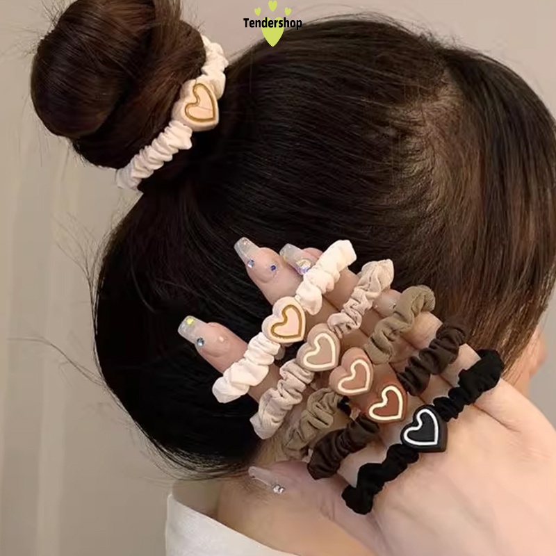 พร้อมส่ง 1บาทวงกลมลำไส้เล็ก ลายหัวใจยางรัดผมความยืดหยุ่นสูงสไตล์เกาหลีเครื่องประดับผมแฟชั่น นักเรียนสำหรับผู้หญิง-Tender