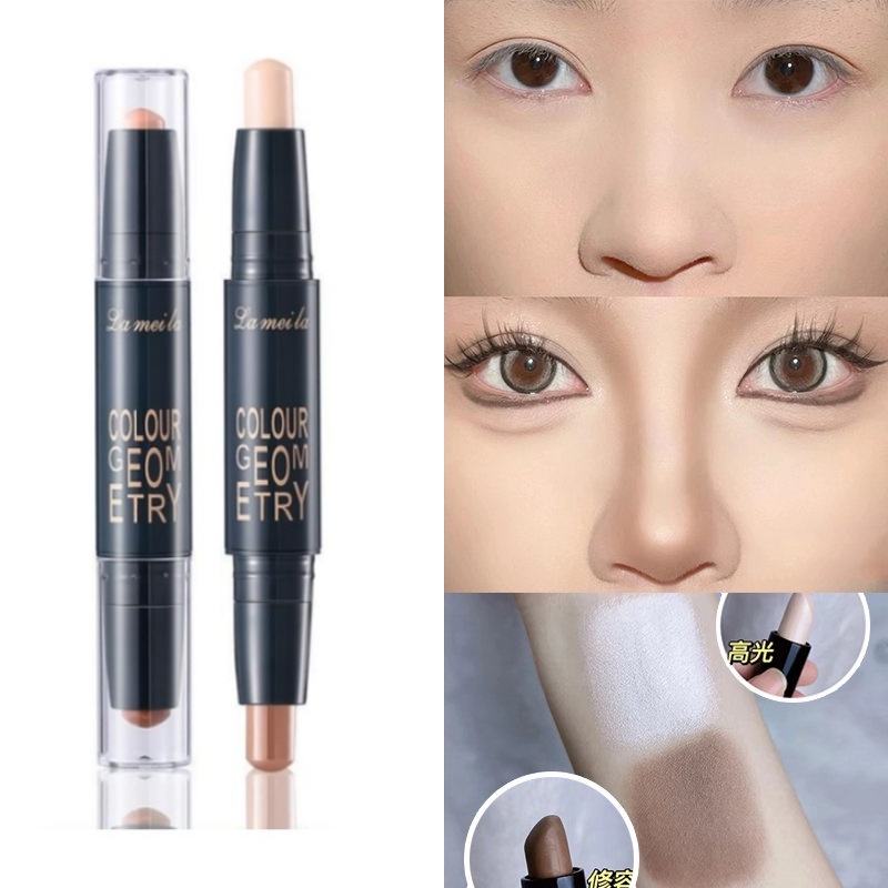 Lameila ไฮไลท์คอนทัวร์ แบบแท่ง สองด้าน 2 in 1 คอนทัวร์แท่ง กันน้ํา จมูก เงา ซ่อมแซม ไฮไลท์ แป้ง คอนซีลเลอร์ เงา แต่งหน้า