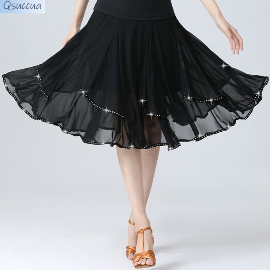 Qsuccua กระโปรงเต้นรําละติน ประดับเลื่อม ขนาดใหญ่ สําหรับผู้ใหญ่ ผู้หญิง