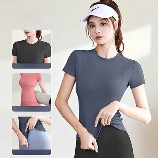 เสื้อยืดออกกำลังกายแขนสั้นผู้หญิง รัดรูปสวย ผ้ายืดหยุ่นได้ดี ระบายอากาศ แห้งเร็ว ไม่อับชื้น Size S-3XL