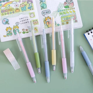 [แท่งใส มี GRIPจับ] ปากกาลูกลื่น แบบกด ไม่มีลาย 0.5มม. หมึกสีดำ สีพาสเทล ปากกาน่ารัก S0042