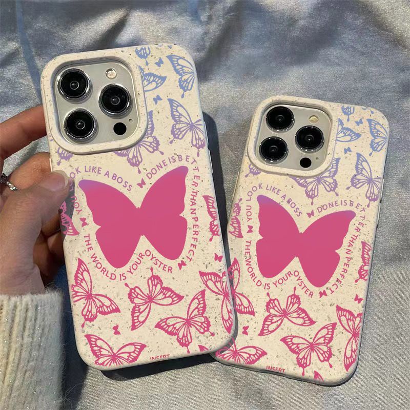 For iPhone 14 11 Pro Max 13 15 12 Pro Max 7 8 Plus XR X XS Max 15Plus SE ผีเสื้อ Case Soft เคส เคสไอโฟน เคสโทรศัพท์ Cove