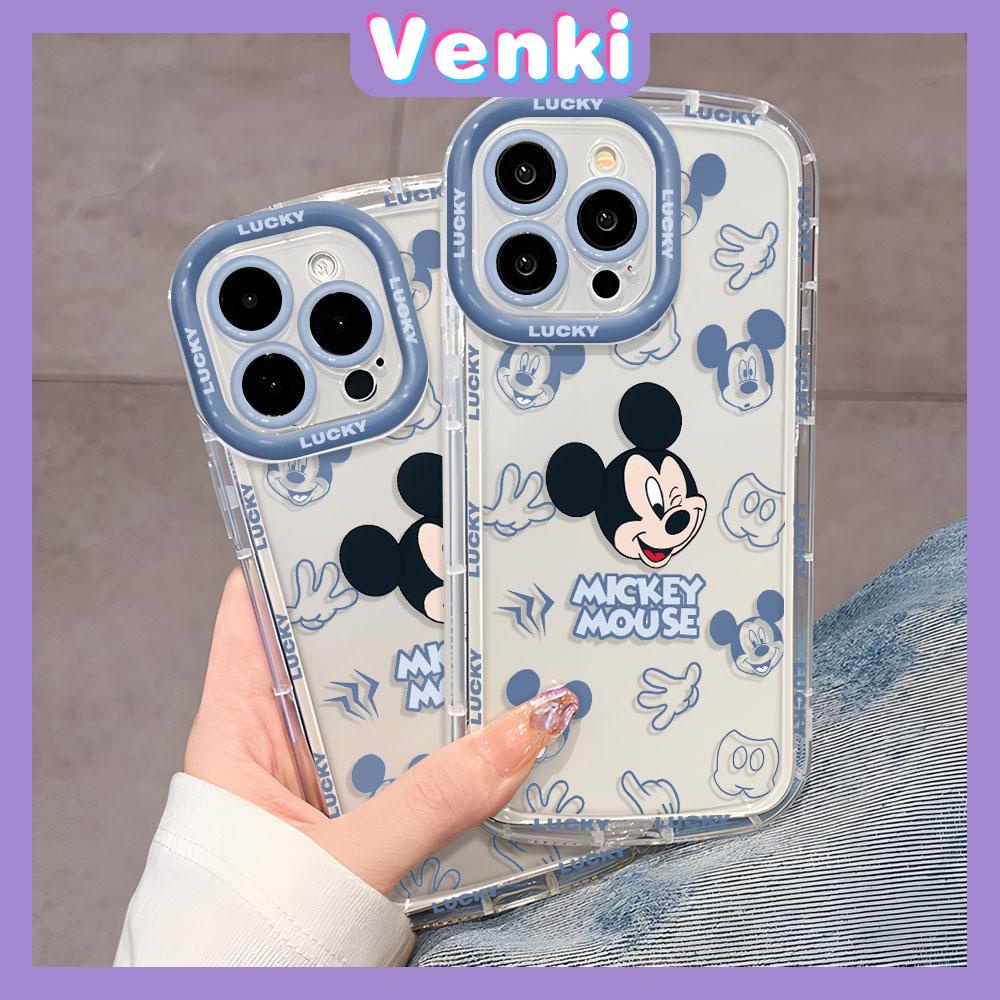 VENKI - เข้ากันได้สำหรับ เคสไอโฟน เคสไอโฟน11 เคส iphone 11 กรณีสดใสเงาใสกรณีถุงลมกันกระแทกนุ่ม TPU น่ารักการ์ตูนเมาส์สีดำเข้ากันได้กับ iPhone 15 PRO MAX 14 PRO MAX 13 12 11 XR XS MAX 8 PLUS