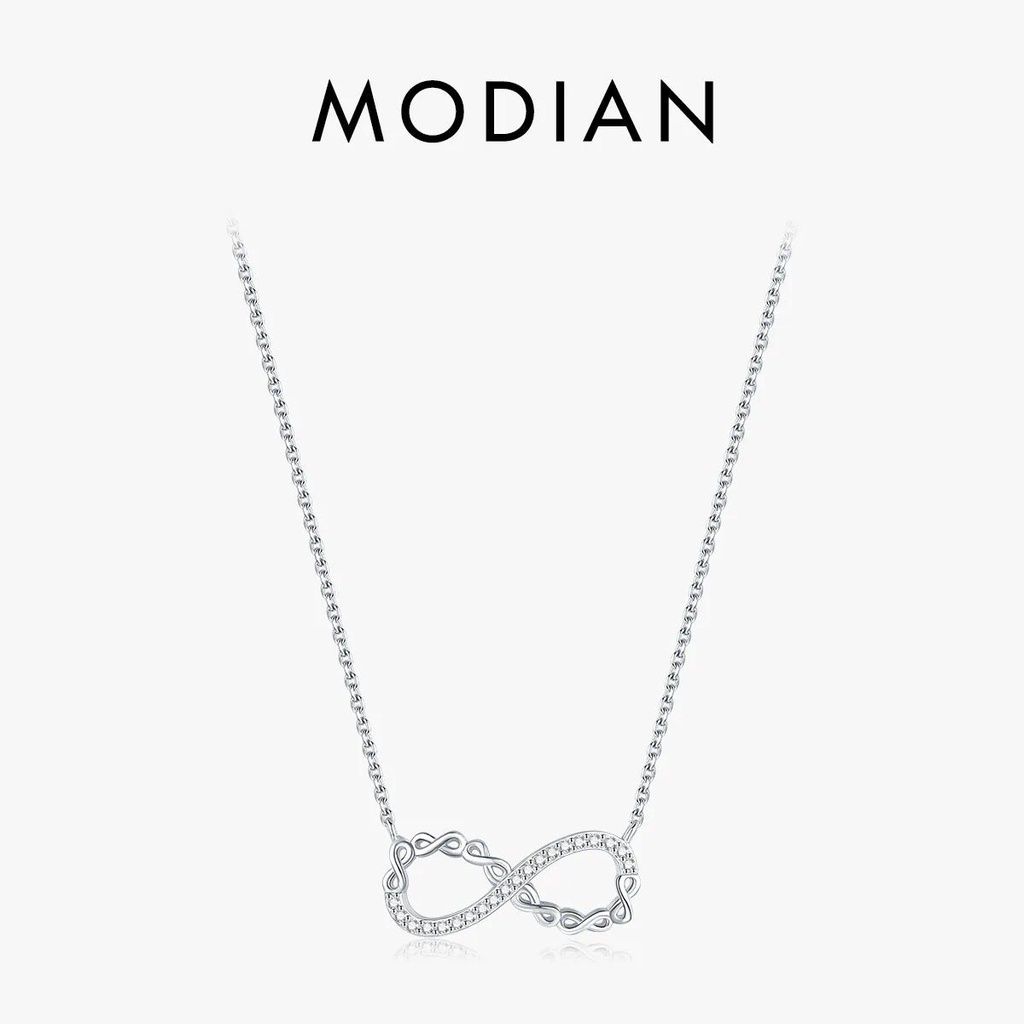 Modian Solid 925 เงินสเตอร์ลิงโรแมนติก Infinite Love จี้สร้อยคอ Shining Clear Cubic Zirconia สําหรับผู้หญิงของขวัญครบรอบ
