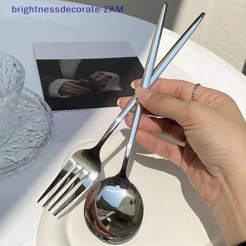 [Brightdecorate] ช้อนส้อมสเตนเลส ทรงกลม ด้ามจับยาว สีแดง สีทอง สําหรับคนอาหารค่ํา ขนมหวาน [TH]