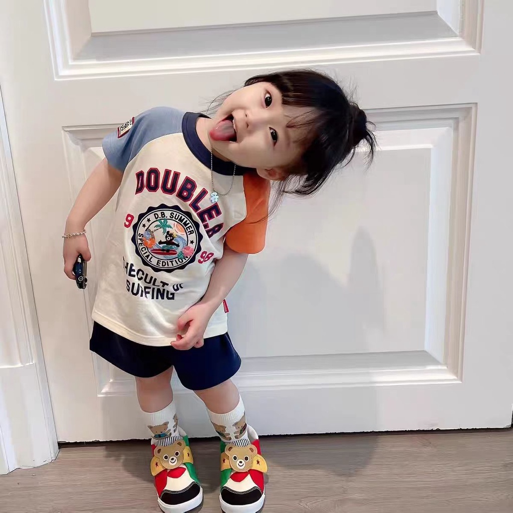【เสื้อยืดเด็ก】เสื้อยืดแขนสั้น ผ้าฝ้าย 100% พิมพ์ลายการ์ตูน Raglan แฟชั่นสําหรับเด็กผู้ชาย และผู้หญิง (3-14 ปี)