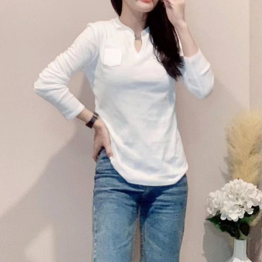 เสื้อแขนยาว เนื้อผ้านิ่มส่วมใส่สบาย สีพื้น ผ้าดี รูปที่ 3
