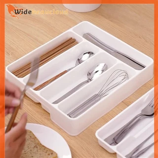 Widebeaucloud 4/5 ช่องช้อนส้อมทุกวันลิ้นชัก Divider ถาดสี่เหลี่ยมผืนผ้าทําความสะอาดง่ายบ้านครัวช้อนส้อมแยกกล่อง