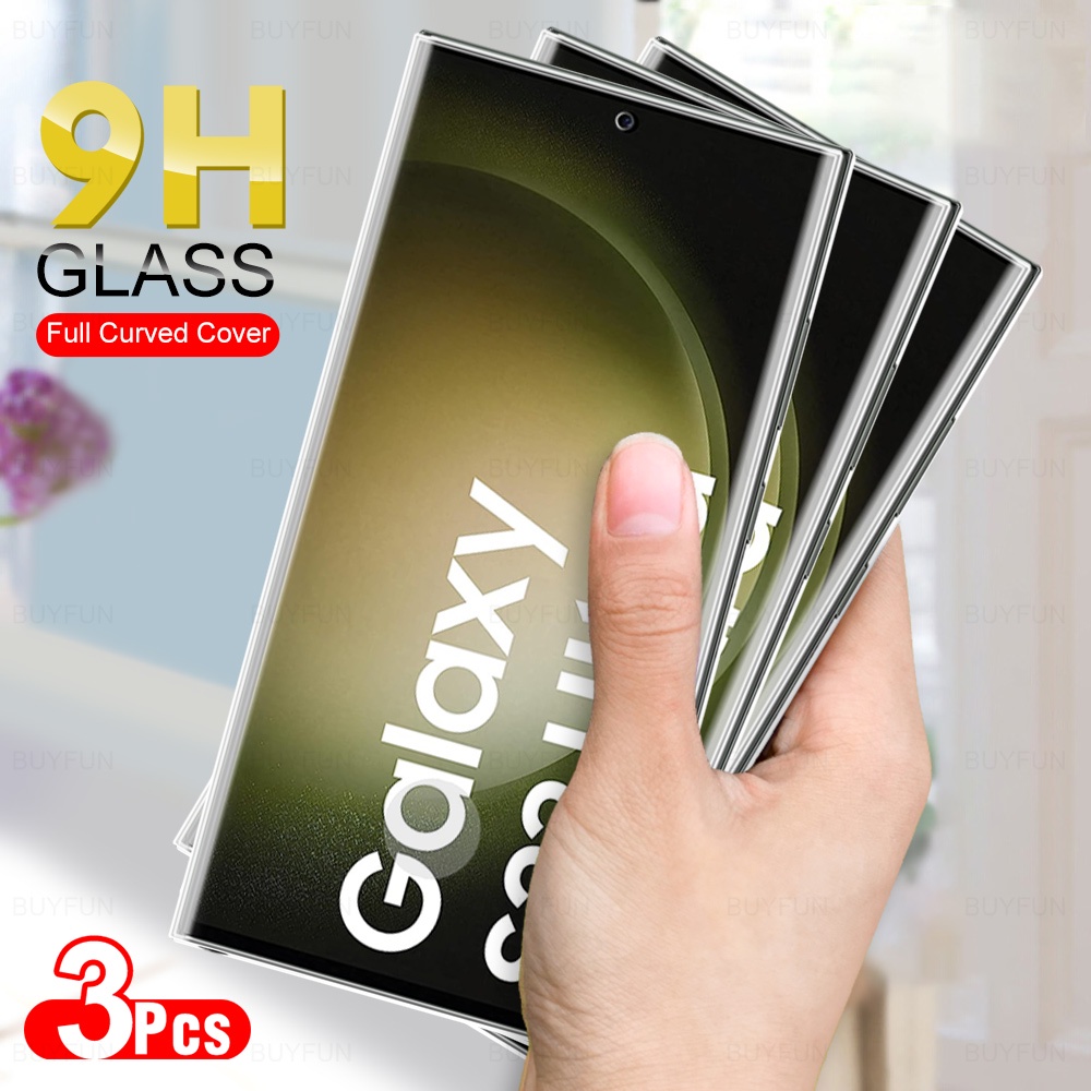 ฟิล์มกระจกนิรภัยกันรอยหน้าจอ 9H ทรงโค้ง สําหรับ Samsung Galaxy S23 2023 Samsung S23 Ultra S22 S21 Ul