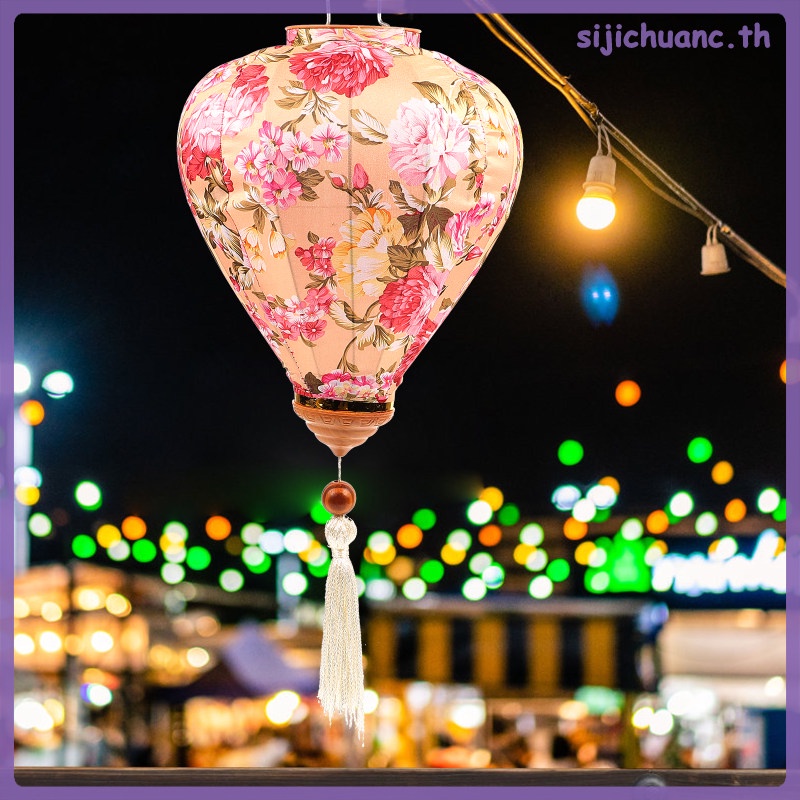 【มีสินค้าในสต็อก】Sijichuanc โคมไฟกระดาษ ผ้าไหม ทรงวงรี ลายดอกไม้ สีชมพู สไตล์จีน สําหรับตกแต่งเทศกาลปีใหม่ งานแต่งงาน