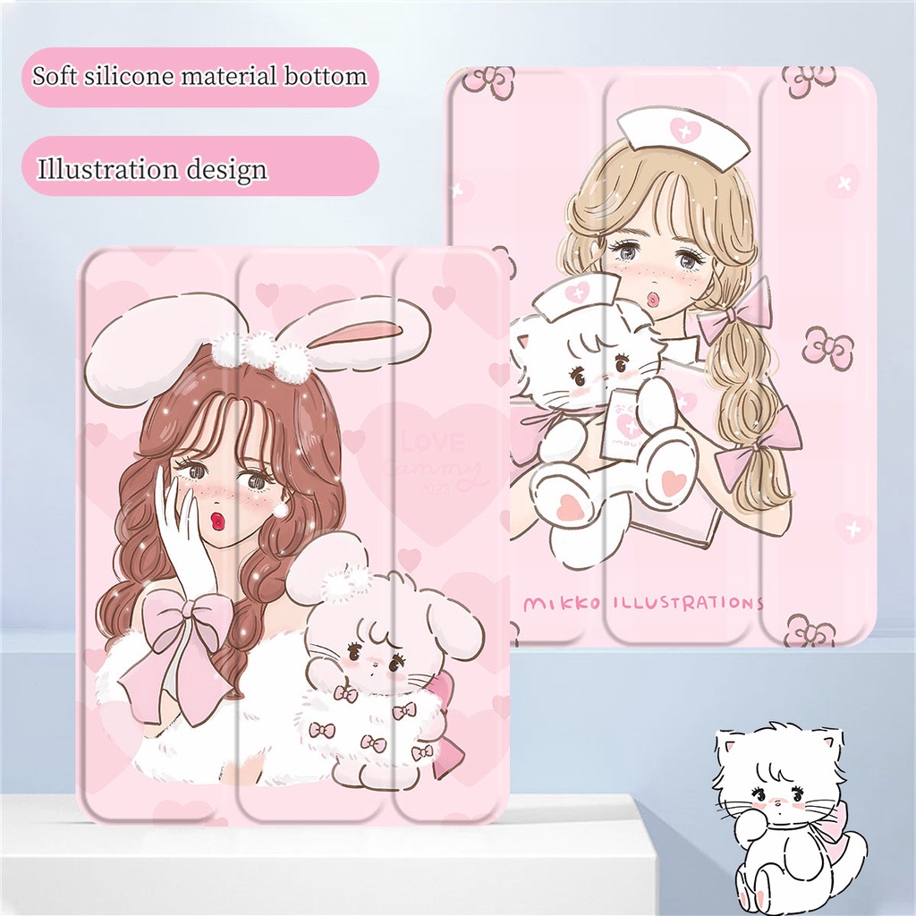 เคสไอแพด มีที่ใส่ปากกา for mini5 gen6/7/8/9 air1/2/3/4/5 pro2018/20/21/22ฝาหลัง TPU 9.7/10.5คอลเลคชั่น Pink Girls Heart