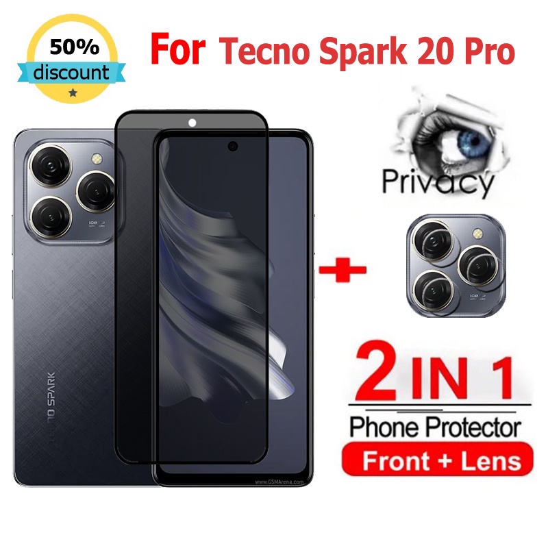 2 in 1 ฟิล์ม Tecno Spark 20 Pro ฟิล์มกระจกนิรภัยกันรอยหน้าจอ กันแอบมอง เพื่อความเป็นส่วนตัว สําหรับ Tecno Spark 10C 20C 10 20 Pova Neo 4 5 Pro Camon 20 Pop 8 5G – โปรปัง