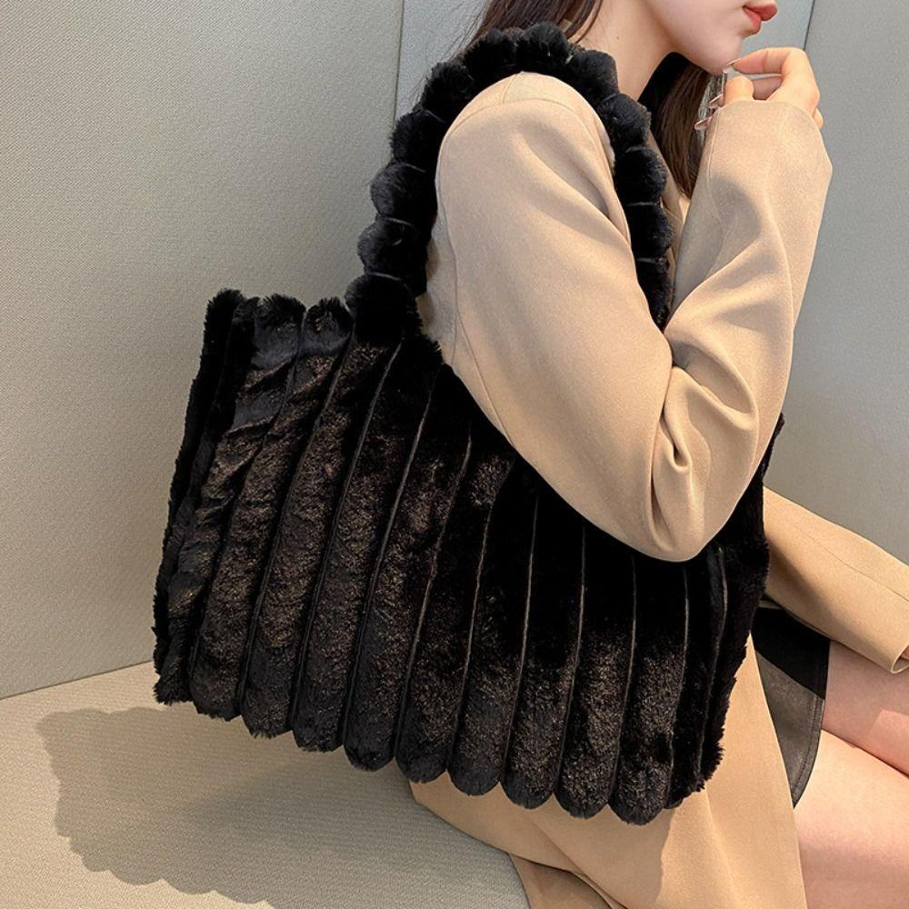 DSLONG กระเป๋าถือ ทรงโท้ท ขนาดใหญ่ จุของได้เยอะ แต่งจับจีบ ลายทาง สีพื้น แบบเรียบง่าย สําหรับเดินทาง