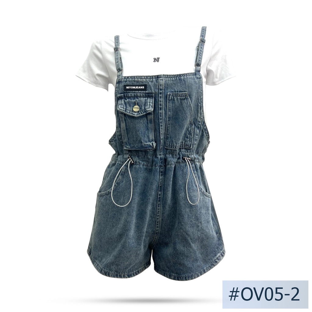 นิยมยีนส์ Niyom jeans รุ่น OV05-2 เอี๊ยมยีนส์  สียีนส์ ผ้าไม่ยืด สายปรับระดับได้