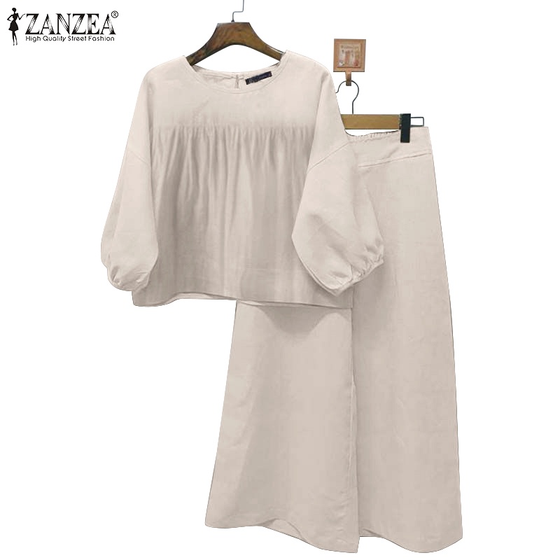 Zanzea เสื้อจับจีบ แขนทรงโคมไฟ คอกลม ทรงหลวม สไตล์วินเทจ แฟชั่นสตรี