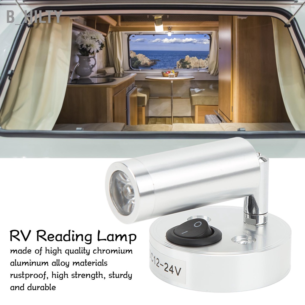 B_HILTY RV ไฟอ่านหนังสือข้างเตียง Rotatable Wall Mount LED ไฟอ่านหนังสือ 3W พร้อมสวิตช์สำหรับเรือ