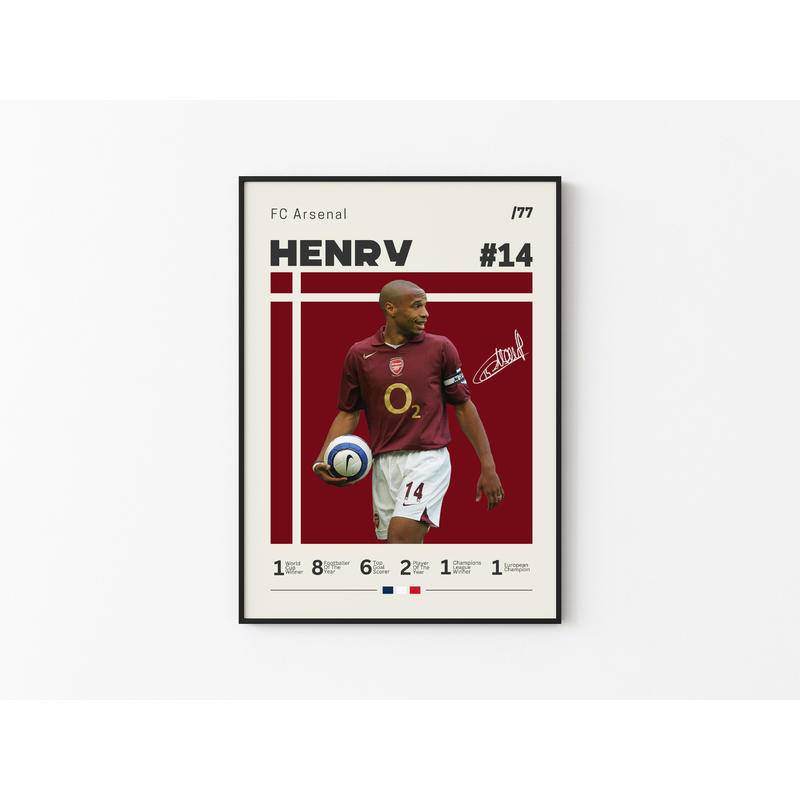 โปสเตอร์ผ้าใบ พิมพ์ลายฟุตบอล Thierry Henry FC Arsenal เหมาะกับของขวัญ สําหรับแฟนคลับ ตกแต่งผนัง