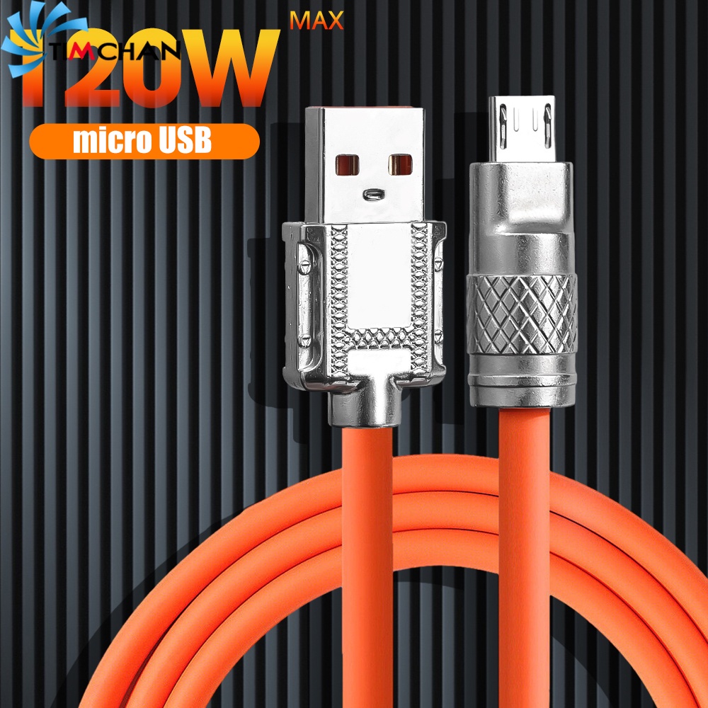 สายชาร์จโทรศัพท์มือถือ Micro USB 120W 6A 1 เมตร 1.5 เมตร 2 เมตร คุณภาพสูง ทนทาน สีส้ม