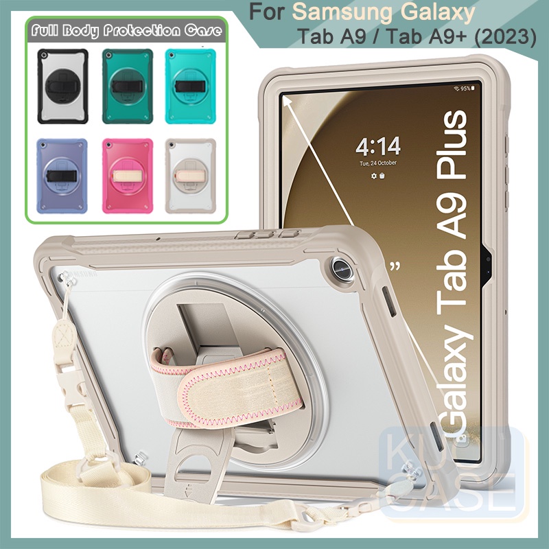 เคสแท็บเล็ต กันกระแทก ป้องกันเต็มเครื่อง 360 องศา สําหรับ Samsung Tab A9 8.7 นิ้ว X110 A9+ A9 Plus 11 นิ้ว X210° ฝาครอบสายคล้องมือ แบบหมุนได้