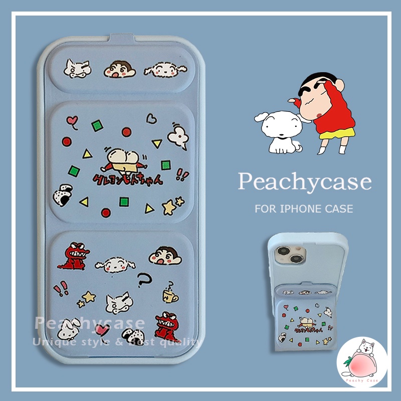เคสโทรศัพท์มือถือ TPU กันกระแทก กันฝุ่น ลายการ์ตูนชินจัง สุนัขมังกรน่ารัก พร้อมขาตั้ง สําหรับ iPhone 15 14 13 12 Pro Max 11 15promax