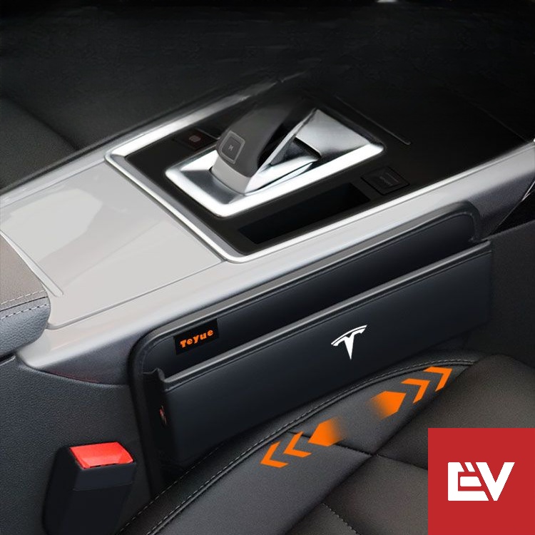 กระเป๋าหนังใส่ของ ลายโลโก้ Tesla สําหรับติดเบาะที่นั่งรถยนต์