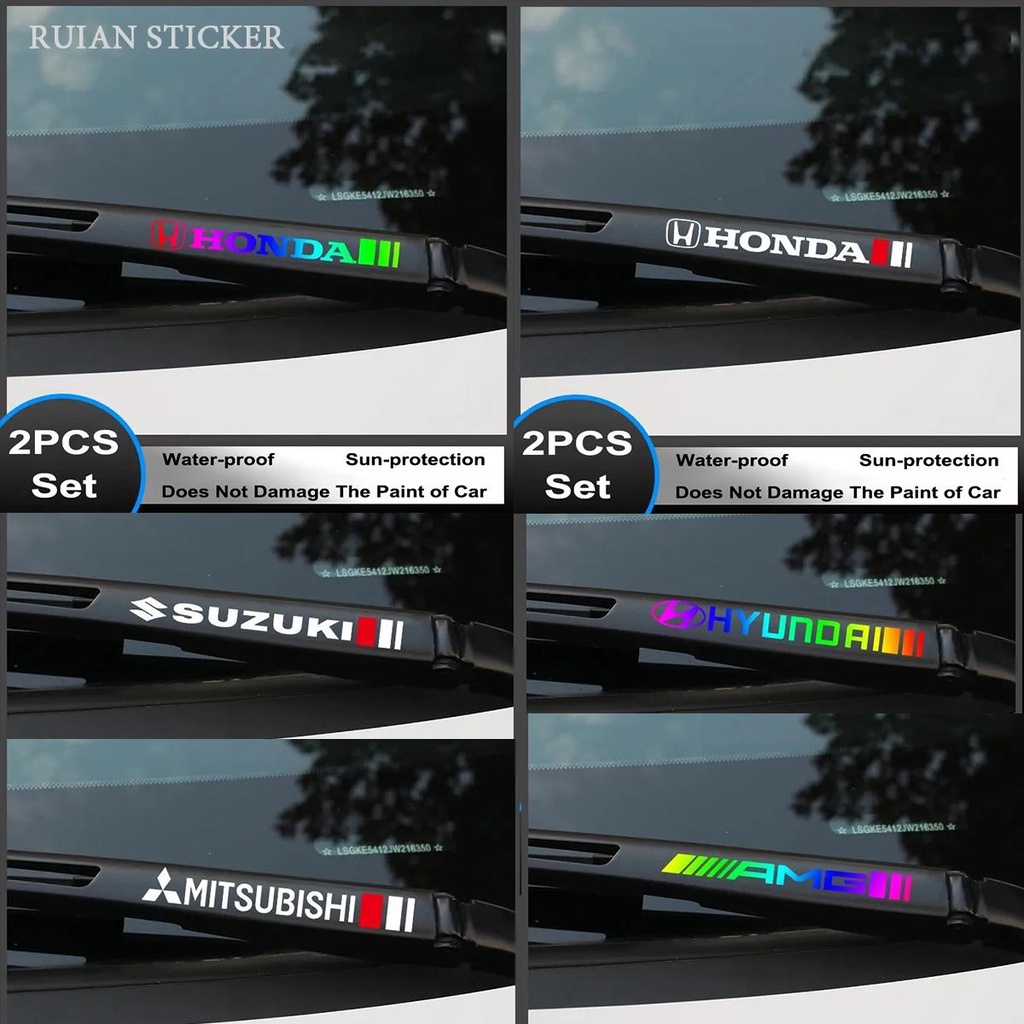 MITSUBISHI สติกเกอร์โลโก้แบรนด์รถยนต์สะท้อนแสง/เลเซอร์ 1 ชุด, สติกเกอร์กันน้ําตกแต่งที่ปัดน้ําฝน, สติกเกอร์มือจับประตูรถยนต์เหมาะสําหรับ ฮอนด้า มิตซูบิชิ รถ