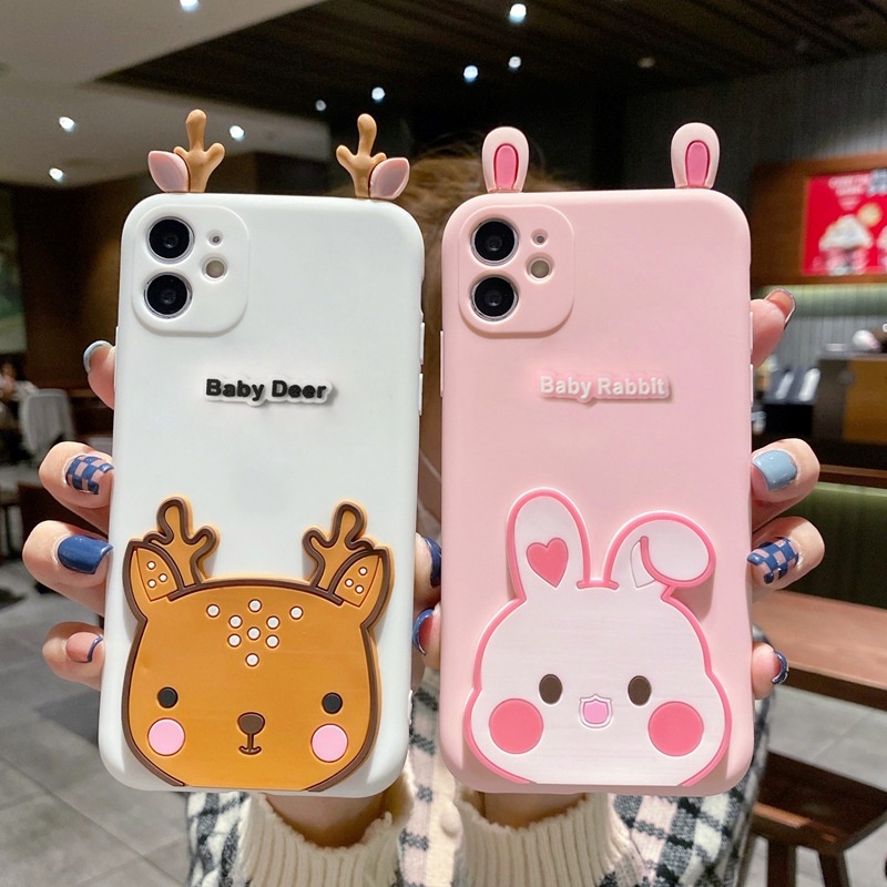 For Samsung Galaxy S24 S23 Ultra S21 S20 FE S22 S10 S9 S8 Plus เคสโทรศัพท์มือถือ ลายการ์ตูนหมี และกระต่าย สําหรับ