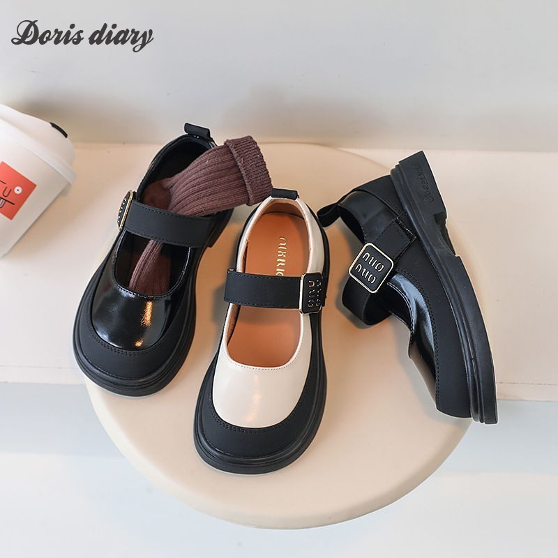 Doris diary รองเท้าหนัง สวมใส่สบาย สีดํา สไตล์เกาหลี สําหรับเด็กผู้หญิง