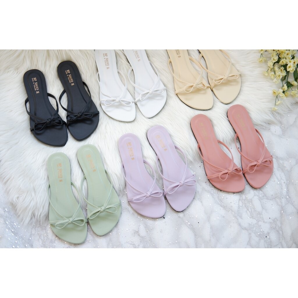 ไชร์36-42-รหัสBP068-002รองเท้าแตะสวมโบว์ผูกสุดน่า6สี-Candy