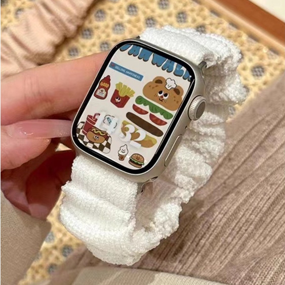 สายนาฬิกาข้อมือ ผ้าลูกฟูก แบบยืดหยุ่น สําหรับ Smart Watch 9 7 8 6 5 4 3 iWatch 41 มม. 40 44 45 49 มม.