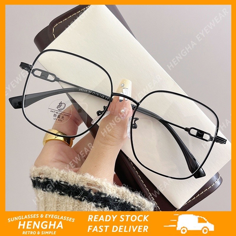 (HENGHA) คลาสสิก สีดํา กรอบสี่เหลี่ยม ป้องกันรังสี แว่นตาแฟชั่นเกาหลี ขนาดใหญ่ กรอบแว่นออปติคอล