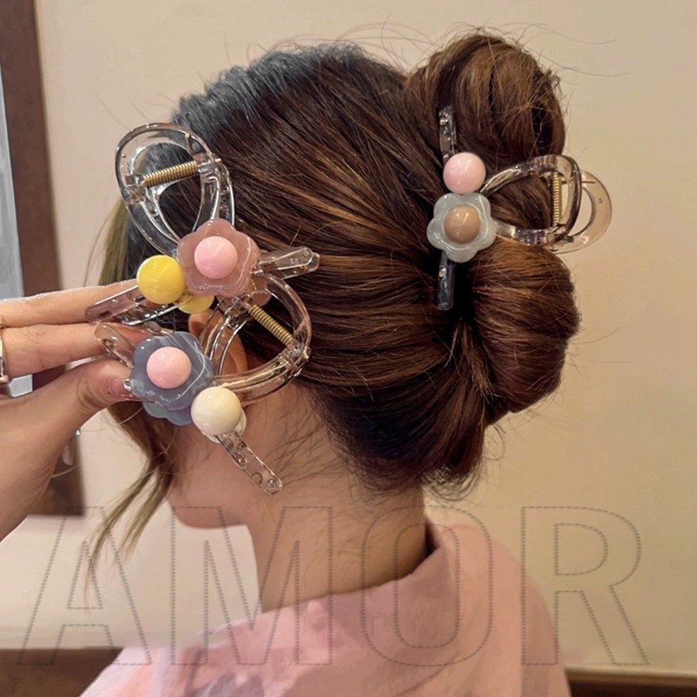 กิ๊บติดผมหางม้าอะคริลิค ทรงเรขาคณิต ขนาดเล็ก ลายดอกไม้ สไตล์เกาหลี